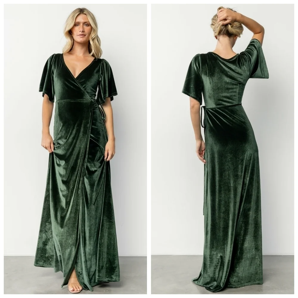 Baltic Born Meghan Deep Green Velvet Wrap Maxi Dress